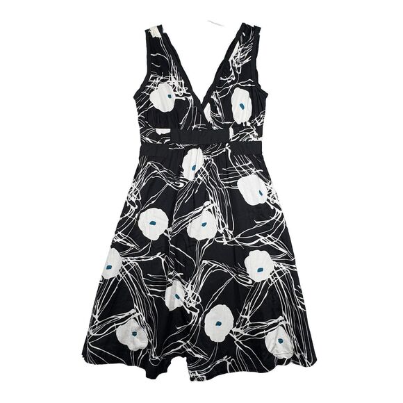 Marc Jacobs Dress Womens 6 Black White Blue Dark Floral Feminine Preppy‎ Party - Picture 1 of 11
